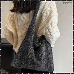 ニットトートバッグ ラメシャギー 無地バッグ 手提げかばん シンプル 折り畳み a4対応 柔らかい 肩掛けバッグ 軽量 通勤通学 ユニセックス カジュアルカバン お散歩バッグ 韓国ファッション