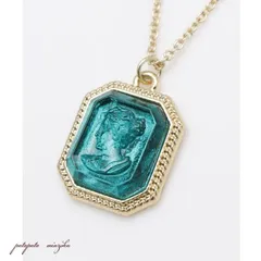 ドイツ 製 カメオ ガラス スクエア ネックレス ペンダント グリーン アクセサリー 指輪 雑貨 小物