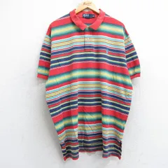 XL/古着 ラルフローレン 半袖 ブランド ポロ シャツ メンズ 90s ワンポイントロゴ 鹿の子 大きいサイズ コットン 赤他 レッド ボーダー 25j