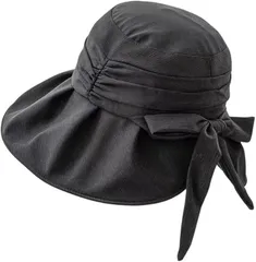 Liebendo UVカット 帽子 レディース ハット 日焼け防止 つば広・折りたたみ 遮光 遮熱 紫外線対策 日除け帽子 ワイヤー入り あご紐 散歩 旅行 通勤 大きいサイズ 春夏(ブラック)