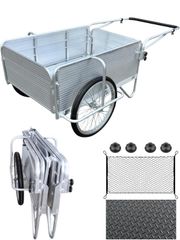【専用マット&ネット付き】リヤカー アルミ製 折畳み式 ノーパンクタイヤ 耐荷重150kg 手押し 台車 キャリー 畑 長物 折りたたみ 運搬台車 大容量 軽量 農作業 荷車 防災 震災 災害 家庭菜園