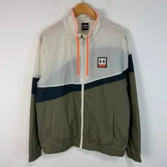 UNDER ARMOUR アンダーアーマー ナイロンジャケット フルジップ スタンドカラー 切り替えデザイン アシンメトリー ロゴ刺繍 アースカラー マルチカラー オフホワイト カーキ Mサイズ メンズ 古着 ストリート テック系