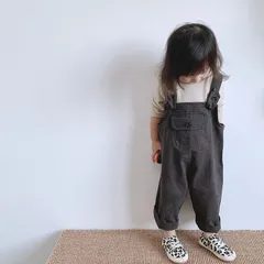 オーバーオール ロングパンツ パンツ カジュアル デニム こども ダークグレー デニムサロペット 子供 ジュニア KIDS 子供服 ジーンズ デニム オールインワン パンツ サロペット 無地 カジュアル 女の子男の子 80cm 90cm mingyu01