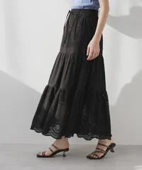 夢展望公式 [新品未使用] コットンレース刺繍スカート [ブラック] 他カラー別ページ有 rectangle スカート フレア（ひざ下） 535564-02