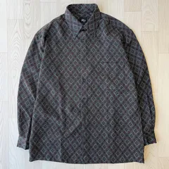 RD 日本製 ブラック＆グリーン ダイヤモンドチェック シャツ 柄シャツ 総柄 派手 レトロ デザインシャツ