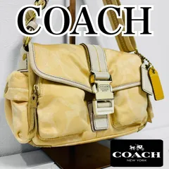 コーチ COACH ショルダーバッグ シグネチャー ストライプ クロスボディ ベージュ 白  キャンバス レザー スエード