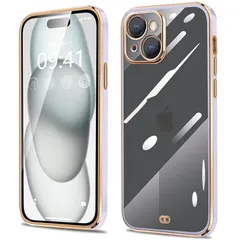 iPhone15 Plus ケース クリア アイフォン15Plus カバー 透明 シリコン メッキ加工 耐衝撃 TPU 落下防止 防塵 薄型 軽量 一体型 変形防止 人気 おしゃれ 全面保護 iPhone 15Plus(クローブ紫) 0