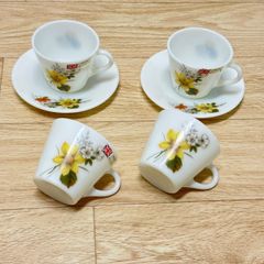 JAJ パイレックス PYREX 2客セット カップ & ソーサー イギリス製 花柄 ホワイト レトロ ビンテージ レア 希少 アンティーク コーヒーカップ AP-250702-008-MNL