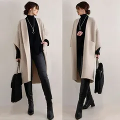 ツイードコート レディース 即購入OK ロングコート 七分袖 アウター ロング丈 羽織 ポケット付き 無地 体型カバー ゆったり シンプル カジュアル おしゃれ かわいい 秋 冬 通勤 通学 20代 30代 40代 50代 xzzhang711