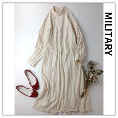 MILITARY ミリタリー サージカルワンピース ロング バックリボン 長袖 コットン 綿 100％ レイヤード キナリ ナチュラル (80Y＋3757)26H