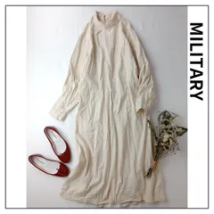 MILITARY ミリタリー サージカルワンピース ロング バックリボン 長袖 コットン 綿 100％ レイヤード キナリ ナチュラル (80Y＋3757)26H