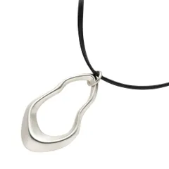 【B：シルバーブラック×ワンサイズ】[Cream dot. クリームドット公式] ネックレス レディース  金属アレルギー ニッケルフリー ロング 大ぶり レザーコード オーバル 変形 メタル 艶 マット 大人 上品 エレガント カジュアルのサムネイル