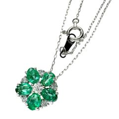 エメラルド 0.75ct ダイヤモンド 0.15ct ネックレス Pt900プラチナ/Pt850プラチナ 2.1g 40cm レディース 【中古】【真子質店】【NN】