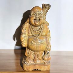 木彫り 布袋尊 七福神 木製 布袋様 開運 縁起物 彫刻 仏像 古美術 インテリア 置物 オブジェ 骨董品 アンティーク