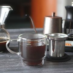 新品 ブリューコーヒー 耐熱ガラス ダブルウォール マグカップ 茶こし 蓋付き