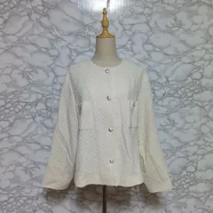 未使用品<!-利用不可文字-!>　インディヴィ　INDIVI　ツイードジャケット　レディース　【13】 白　ホワイト　綿混　コットン混