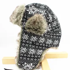 パイロットキャップ ロシア帽子雪花模様 ポリ 防風 防寒 耳あて付 ロシア帽 57cm 冬 RC24-1