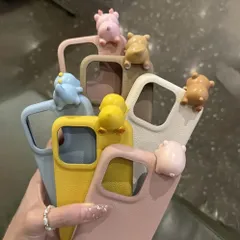 iPhone 16、15、13、14、12、11 Pro Max対応の、漫画風の可愛い3Dクマとアヒルの携帯電話ケース。耐衝撃性のあるソフトな背面カバー。