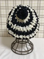 ＊ハンドメイド＊ふだんきもの杏オリジナル♪ボーダーニット帽　4way♪　アイボリー×ブラック　《ふだんきもの杏》