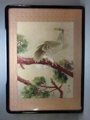 アンティークな3羽の鳩（ハト）日本画 伴一邦作 掛け軸レトロ癒し鳩の