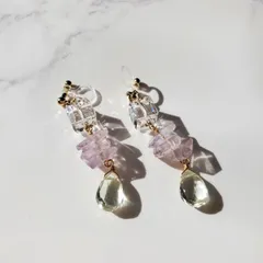 天然石 イヤリング クォーツ グリーンクォーツ アメシスト