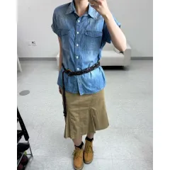 日本 ヴィンテージ ウェスタン ライトブルー デニム Tシャツ