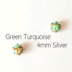【4mmシルバー】グリーンターコイズの１粒ピアス
