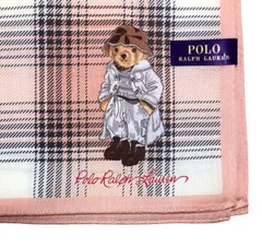 未使用　ポロ ラルフローレン ハンカチ スカーフ ランチマット 　ピンク　チェック　ポロベア　ベア　大判ハンカチ　くま 綿 ブランド 白 POLO RALPH LAUREN レディース　メンズ