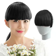 【特価セール】三つ編み ぱっつん 厚め 部分ウィッグ 総手植 カチューシャ ポイントウィッグ 学園祭 前髪ウィッグ 文化祭 日常 GFun ナチュラルブラック