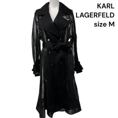 ◆美品 KARL LAGERFELD カールラガーフェルド メッシュ ロングコート 黒 ブラック サイズS レディース S5U102