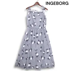 INGEBORG インゲボルグ フラワー 花柄 リボン 総柄★ シルク ギンガムチェック キャミソール ワンピース Sz.9 レディース