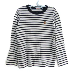 ミキハウス 長袖Ｔシャツ コットン100% ブランド トップス ボーダー柄 白 キッズ 男の子用 130サイズ ホワイト×紺系 MIKIHOUSE 【中古】