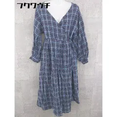 ◇ one after another NICE CLAUP チェック 長袖 膝下丈 ラップ ワンピース サイズF ブルー レディース 【中古】 【1002802527128】