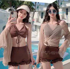 5COLOR レディース ラッシュガード 上下セット 水着 体型カバー 海水浴 バンドゥ UVカット 可愛い 小胸 タンキニ ママ水着 日焼け防止 スイムウェア 潜水  vii3v118576