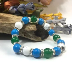 緑瑪瑙×ハウライト×ターコイズ パワーストーンブレス 10mm（シルバー）メンズ・レディース 男性・女性 数珠ブレス 開運  [3]