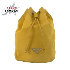 PRADA プラダ 巾着ポーチ ナイロン 三角プレート イエロー 黄色 ミニ PRADA プラダ ステートナイロン 巾着 バッグ ポーチ イエロー