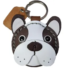 【在庫セール】犬 本革 3D キーホルダー フレンチブルドッグ ぷっくり かわいい 手作り [deaizaka.biz] バッグチャーム 牛皮 レザー