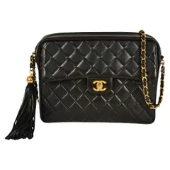 シャネル CHANEL マトラッセ  ココマーク ショルダーバッグ ラムスキン ブラック ゴールド金具 フリンジ タッセル 2番台【中古】
