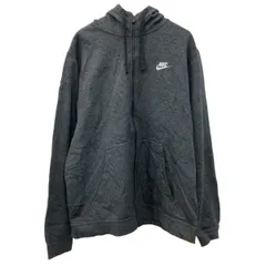 NIKE ロゴスウェット パーカー XL グレー ホワイト ナイキ ジップアップ ワンポイント 刺繍ロゴ 裏起毛 無地スウェット 冬物 a709-6779