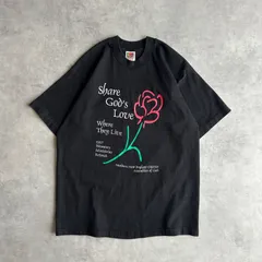 90s/FRUIT OF THE LOOM/フルーツオブザルーム/半袖Tシャツ/素材USA製/アメリカ製/シングルステッチ/フラワープリント/メッセージ/薔薇/バラ/ブラック/黒/L/jmaple