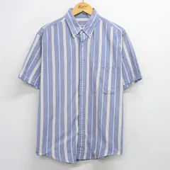 XL/古着 半袖 シャツ メンズ 90s コットン ボタンダウン 紺他 ネイビー ストライプ 25aug07 中古 トップス