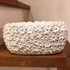 デイジーフラワー ボウル　白　ホワイト　エレガントな植木鉢　寄せ植え　花　ギャザリング　おしゃれ植木鉢　園芸雑貨　ガーデニング　オシャレ　インテリア　プレゼント　可愛い　素敵　多肉植物　オーバル型