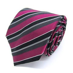 メイル&コー ブランド ネクタイ シルク ストライプ柄 ドット柄 PO メンズ グレー MALE & Co 【中古】