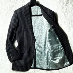 SADA★激レア一点物★魅せる光沢ペイズリー裏地★ストライプ 2Bテーラードジャケット センターベント 総裏地 黒灰×紫 高級オーダーメイド