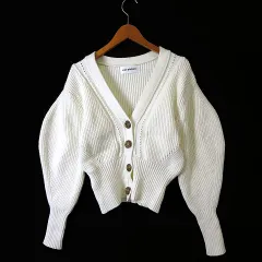 リリーブラウン Lily Brown カーディガン ニット ボリュームスリーブ 畦編み スコッチボタン 長袖 F オフ白 アイボリー