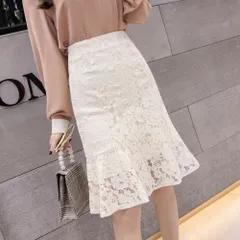 ☆ アイボリー ☆ Lサイズ ☆ マーメイドスカート ミディ丈 マーメイドスカート レース 膝丈 レディース マーメイド スカート レーススカート レディーススカート タイトスカート タイト ひざ丈 膝下丈 ミディ丈 総レース 華やか エレガント きれいめ