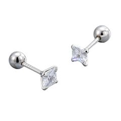 シルバー スクエアカットジルコニアシルバー925ピアス セカンドピアス スタッドピアス スクリュータイプ シルバー