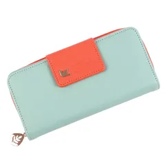 [ドナリー] 財布 長財布 ラウンドファスナー 二つ折り 女の子 レディース グリーン/オレンジ [エメラルドグリーン/オレンジ]