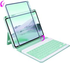 【在庫処分】第 Mini 6 iPad 世代 iPad 可愛い 取り外し可能 カラー 背面カバー キーボード付き 透明 マグネット クリア 分離式 縦置き カバー キーボードケース Apple mini6 Pencil ケース 収納 磁気吸着 全面保護，ミント