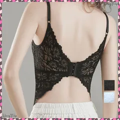 送料無料 総レースキャミソール カップ付き 花柄 インナーキャミ ノンワイヤー セクシー 下着 Vネック 背中見せ インナーウェア 透け感 肌着 韓国風 重ね着 可愛い レディースインナー 見せブラ 美背美胸 3段ホックインナー